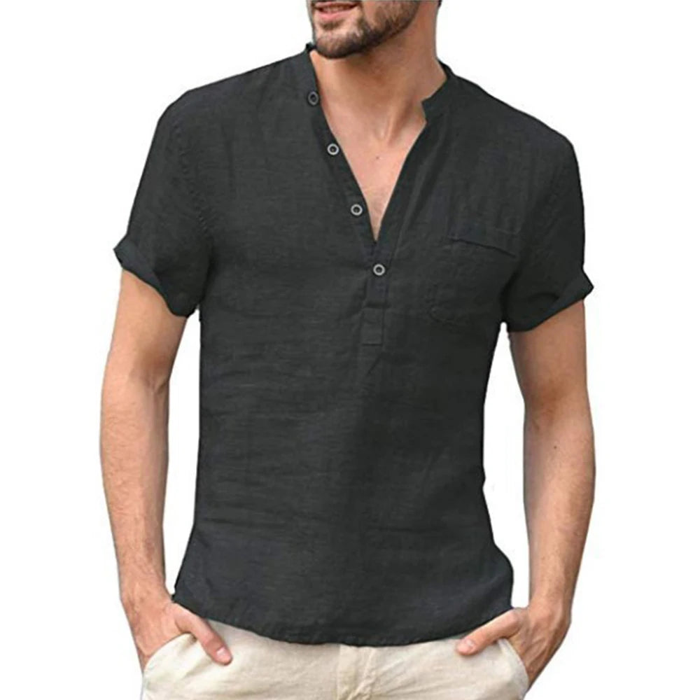 Summer New Men's Short-Sleeved T-shirt Cotton and Linen Led Casual Men's T-shirt Shirt Male Breathable S-3XL - 3KDyn
